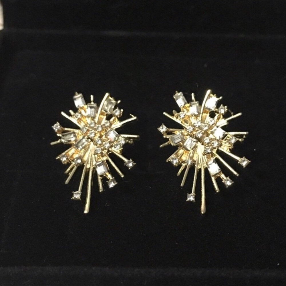 Gold Burst Crystal Stud Earrings